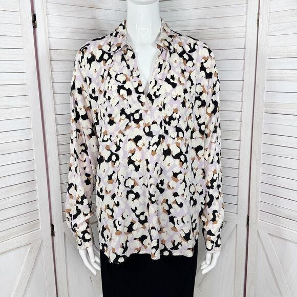 Loft Animal Print V Neck Pullover Tunic Blouse Shirt Lavender Multi Small - Picture 1 of 12